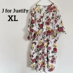 J for Justify 【XL】花柄 半袖 ワンピース チュニック　ジップ