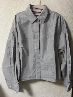 ユニクロC コットンコクーンシャツ　ストライプ　長袖　シャツ　黒　グレー