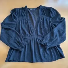 【ZARA】Vネック レース切替 ペプラムブラウス