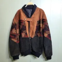 スエードレザー ニット 切り替え ブルゾン ジャケット ブラウン ネイビー 赤