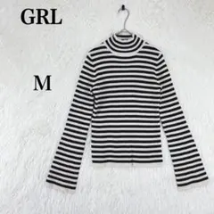 【グレイル】長袖 リブニット ハイネック ボーダー M クリーム・ブラック