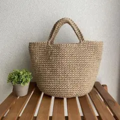【受注制作】麻紐バッグM ② シンプル　丸底　トートバッグ　麻ひもバッグ
