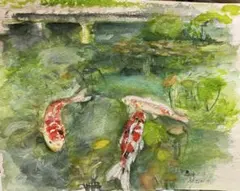 水晶画 春杏 三匹鯉 額縁付き アンティーク 絵画 - メルカリ