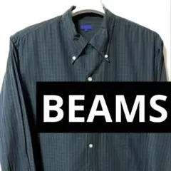 BEAMS L ブラックウォッチ長袖シャツ チェック グリーン緑 ネイビー青