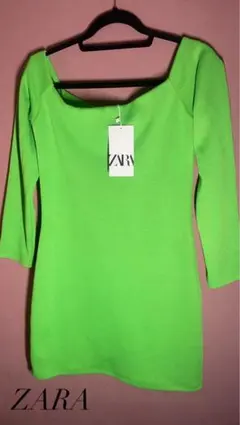 ZARA グリーン オフショルダー ワンピース L