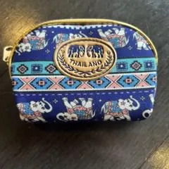 【タイのお土産】象柄ネイビー布製ポーチ