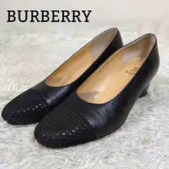 バーバリー パンプス チェック レザー ブラック 23cm