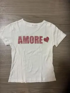 AMORE ラメロゴ ハート 半袖Tシャツ ホワイト×ピンクのサムネイル