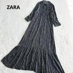 ZARA フラワープリント マキシ シャツワンピース ティアード ハイウエスト