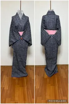 しつけ付き!!蹌踉三重格子 グレーデニム風袷