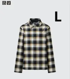 UNIQLO U チェック柄 長袖 ネイビー/ベージュ フランネルシャツ　L