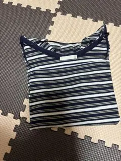 【GU】 ボーダー リブ 半袖 Tシャツ ネイビー ホワイトのサムネイル