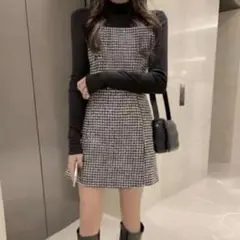 千鳥子柄ツイードミニキャミワンピース