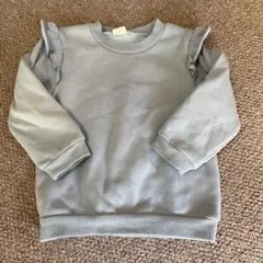 肩フリル　ブルー　裏起毛トレーナー　80