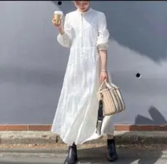 ZARA 刺繍入りホワイトロングワンピース M