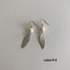 【77】コットンパール シルバー リーフ ピアス イヤリング ハンドメイド