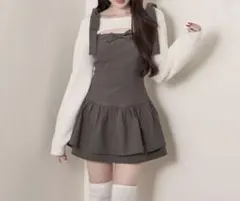bunnylis ふわもこボレロ×ストライプミニワンピ セット ホワイト M