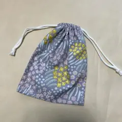 ★ハンドメイド★花柄巾着袋 給食袋 グレー系