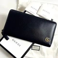 美品✨グッチ 長財布 GGマーモント ラウン ファスナー 黒色 シュリンクレザー