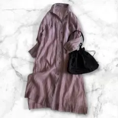 【アダムエロペ】オーガンジーロングシャツワンピース シアー　パープル系