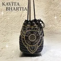 KAVITA BHARTIA ヌキテパ ショルダーバッグ ビーズ刺繍 巾着 黒