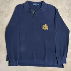 90年代 ポロ　ラルフローレン　エンブレム　長袖ポロシャツ　ネイビー
