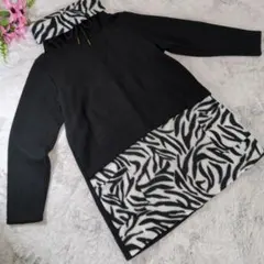 ✨RUPUAU フリースフード付きゼブラ柄 (M)トップス