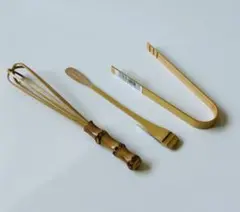 竹製古道具3点セット　トング　ミニ泡立て器　スプーン　自然素材のサムネイル