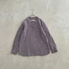 ‪✿‪クロコダイル‪✿ 長袖 シャツ ボーダー ネイビー グレー スキッパー