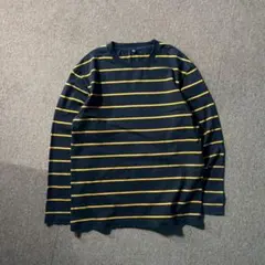 UNIQLO メンズ L ボーダー カットソー クルーネック ロンT イエロー