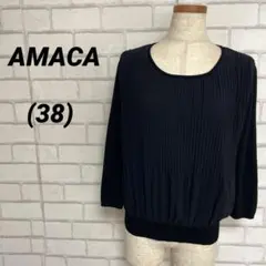 AMACアマカ　プリーツ切替ニットソー　カットソー　黒　ブラック　38 薄手のサムネイル