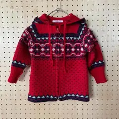 昭和レトロ ファミリア）ニット パーカー 赤
