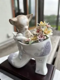 Lladro 子猫と花 磁器製インテリア置物