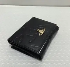 ブラック エナメル 三つ折り財布-113