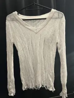 SHEIN ホワイト Vネック 長袖ニット