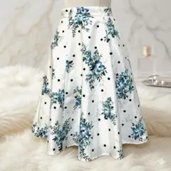 【極美品】Rirandture フラワープリント 膝丈スカート Aライン 【0】