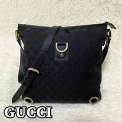 GUCCI グッチ　ブラック　GG柄　キャンバスレザー　アビー　ショルダーバッグ