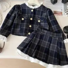 キッズ入学式スーツ2点セット小学校120卒園式チェック柄フォーマル女の子フリル
