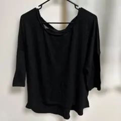 黒 オフショルダー五分袖トップス レースアップ デザインカット ブラック