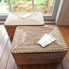 無印良品　重なるラタン長方形バスケット中✕２個　蓋付（新品）