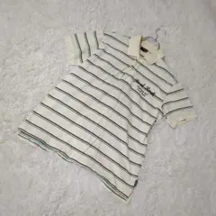 【REAL WORDS】 半袖ポロシャツ ボーダー柄　薄いイエロー　L