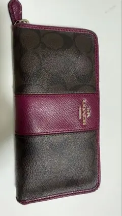 COACH 長財布　レディース　バイカラー　ブラウン×ピンク