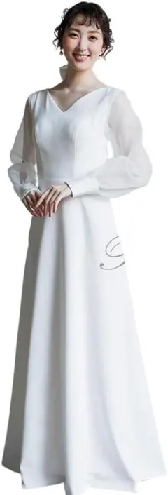 ウェディングドレス 花嫁ドレス 長袖 スレンダーラインドレスMサイズ