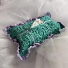 ティッシュカバー　ソフトパックティッシュ用　ハンドメイド　編み物