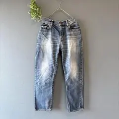 レッドカード［24］美品◎上品カジュアル◎色落ち×裾ダメージ◎テーパードデニム