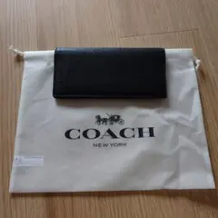 COACH ブラック レザー 二つ折り財布 メンズ 黒