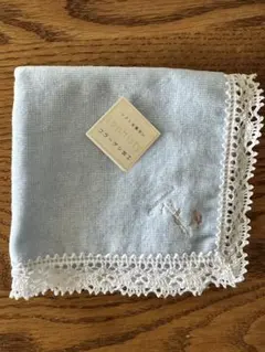 ブルーミング中西　水色のレース付き　タオルハンカチ　Tの刺繍のサムネイル