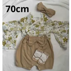 ベビー袴 花柄着物ロンパース　70cm