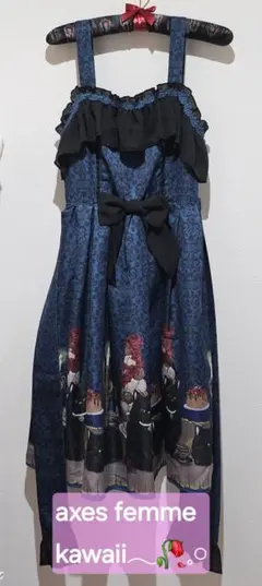 【美品】axes femme kawaii 猫会 ジャンスカ 緑×黒