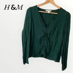 エイチアンドエム Vネック ブラウス 【L】 グリーン アニマル柄 大人可愛い